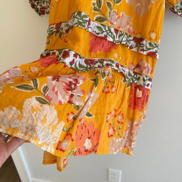 Roller Rabbit Semara Tamania Puff Sleeve Floral Mini Dress Yellow S - Picture 7 of 12